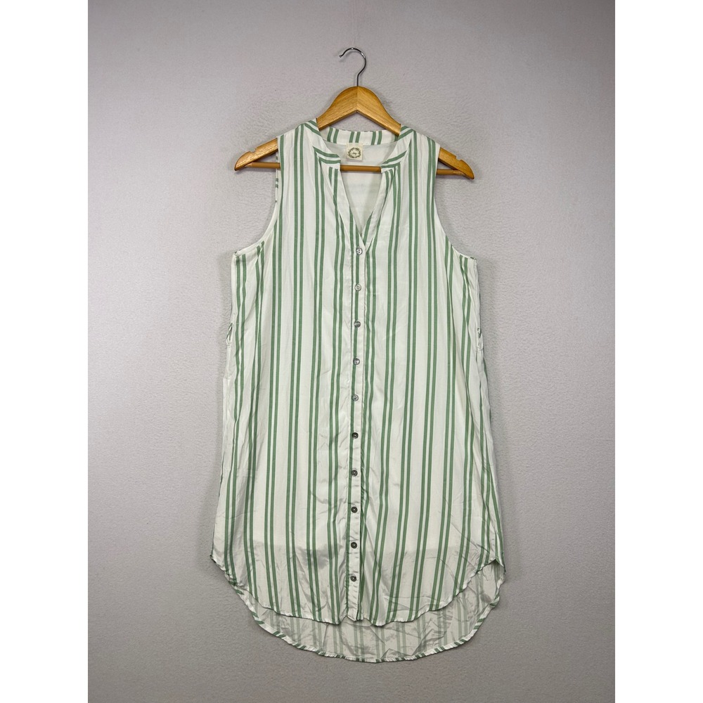 Coastal Preppy Ivy Women‎ S Green Striped Button Front Tunic Top Dress